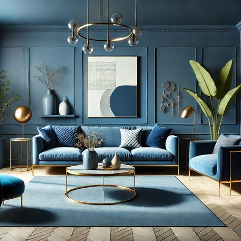 20 Color Schemes for a Modern Living Room Gray Blue Sofa Living Room, Modern Living Room Color Schemes, Modern Blue Living Room, Modern Living Room Colors, Living Room Inspiration Cozy, Blue Sofas Living Room, Interior Color Schemes, Blue Wall Decor, Bedroom Wall Paint