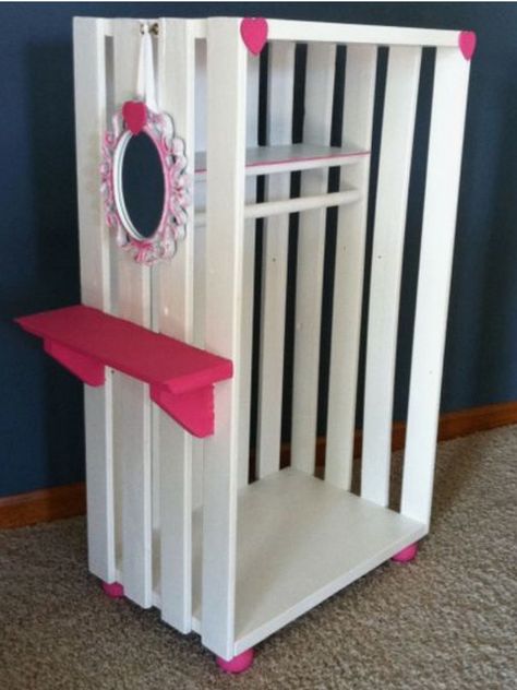 Doll Clothing Storage, Diy Doll Wardrobe, Dolls Clothes Storage, American Doll Clothes Storage, Cat Wardrobe, Diy Doll Wardrobe Closet, Doll Clothes Storage Ideas, Doll Furniture Plans, Kids Closet Storage