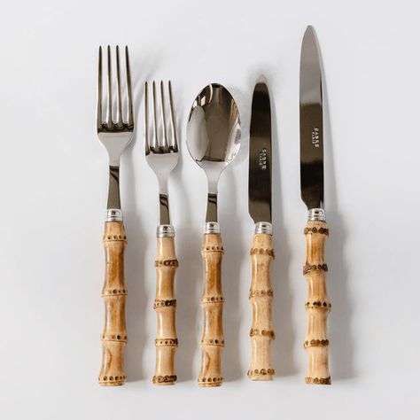 Mrs. Alice's Stylish, Every Popular Bamboo Cutlery Flatware. Now also available as a Chic new and Exclusive 'Burnt Bamboo'. Mrs Alice, Bamboo Flatware, Starter Plates, Bamboo Cutlery, Autumn Table, Knife And Fork, Dinner Fork, Dessert Spoons, Bamboo Handles