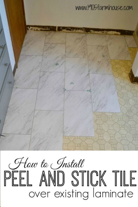 Transform a bathroom floor on a budget with peel and stick vinyl tile with a high end carerra marble look #farmhousebathroom #peelandsticktile #diyhome Cheap Bathroom Flooring, Peel And Stick Vinyl Tile, Diy Home Decor For Apartments, Peel And Stick Floor, Cheap Bathrooms, Peel And Stick Vinyl, Trendy Bathroom, Vinyl Tiles, Peel And Stick Tile