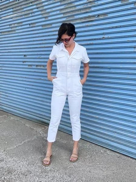 white jumpsuit from Good American // wearing size 3 // so happy to find a jumpsuit that is long enough for me! #LTKsalealert #nsale #LTKstyletip White Jean Jumpsuit, Coco Butter, Jean Jumpsuit, Weather Outfits, Long Torso, White Jumpsuit, Huntington Beach, Good American, Jeans Jumpsuit