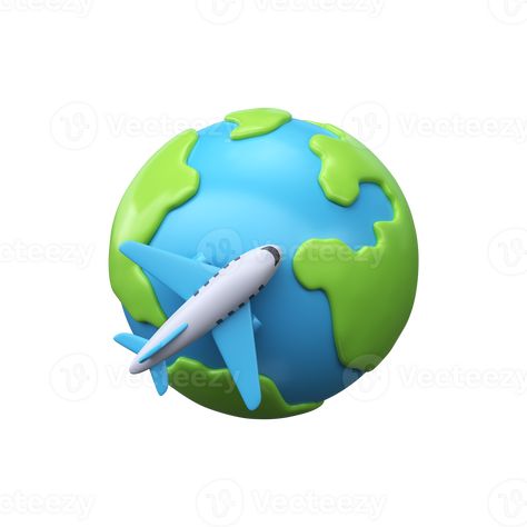 Traveling by plane around the world. 3d icon of planet earth and airplane Plane Around The World, Traveling By Plane, Tree Saw, Wedding People, By Plane, 3d Icons, Cityscape Photos, Logo Banners, Nature Backgrounds