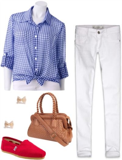 Outfit inspired by Dorothy from The Wizard of Oz: Checkered button-up shirt, white jeggings, red toms, woven satchel Dorothy Outfit, Dorothy Costume, White Jeggings, Red Toms, Dorothy Gale, Outfit Inspired, Casual Cosplay, The Wizard Of Oz, Cute Costumes