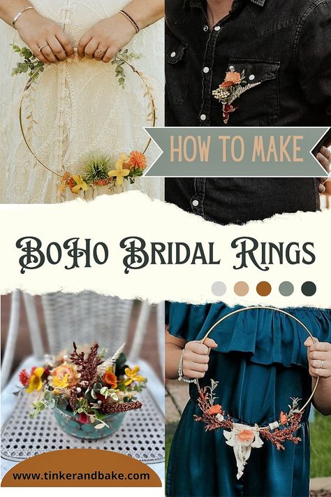 Floral Rings Bridesmaids, Bridal Hoop Bouquet Diy, Alternative Wedding Bouquet Ideas, Bridesmaids Bouquets Rings, Bouquet Ring Bridesmaid, Ring Bouquet, Bohemian Style Flower Ring For Wedding, Boho Bridesmaid Ring Bouquet, Metal Ring Bridesmaid Bouquet