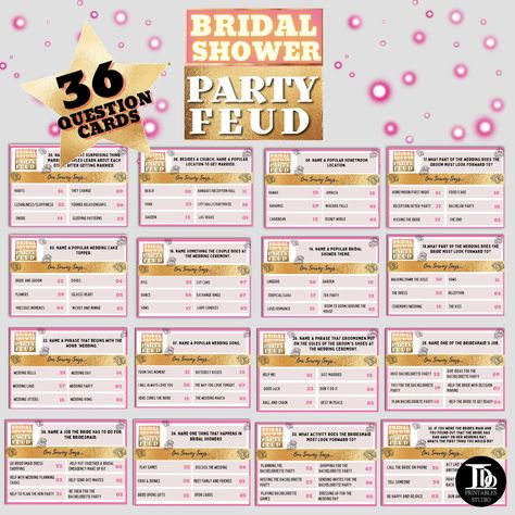 Free Bridal Shower Family Feud Game | Bridal Shower 101 Bridal Shower Quiz, Bridal Shower Questions, Bridal Party Games, Family Feud Game, Bridal Shower Inspo, Fun Bridal Shower Games, Couples Bridal Shower, Couple Wedding Shower, Bridal Shower Planning