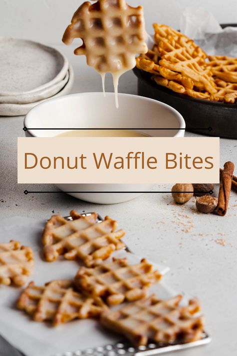 When you love donuts, but you can’t go past a good waffle, then my Donut Waffle Bites are the thing for you! Dust them with cinnamon sugar or dip them in a delicious vanilla bean glaze…totally up to you! #donuts #waffles #donutwaffles #cinnamondonuts #vanillaglaze #brunchideas Mini Waffle Dessert Ideas, Donut Waffle Recipe, Waffle Pops Ideas, Waffle Donut Recipe, Donut Waffle, Donut Waffles, Waffle Bites, Waffle Donuts, Waffle Ideas