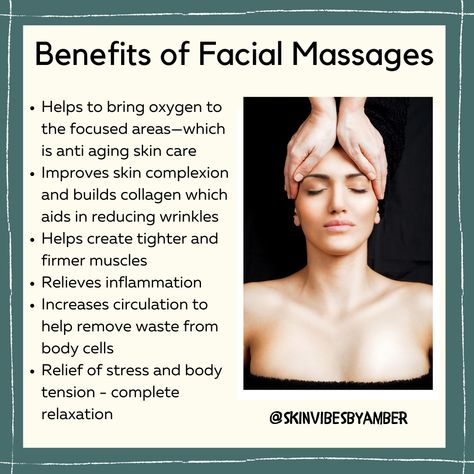 Facial Benefits Skincare, Facial Massage Movements, Aesthetician School, Facial Relaxation, Facial Massage Benefits, Massage Pics, Facials Quotes, Facial Massage Steps, Skincare Massage