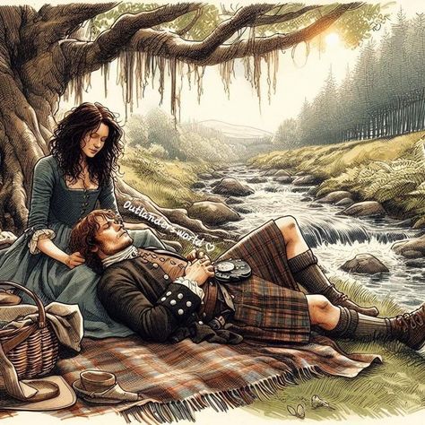 Jamie And Claire Fanart, Outlander Drawing, Outlander Film, Outlander Art, Outlander Novel, Outlander Fan Art, Outlander Characters, Scared To Love, Starz Tv Series