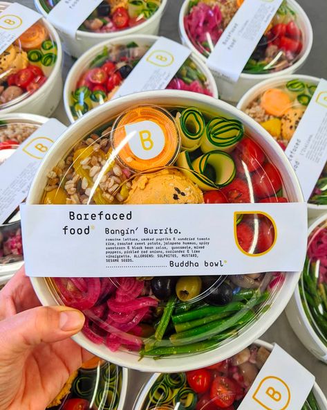 Barefaced Food® on Behance Prepared Food Packaging, Takeaway Food Ideas, Grab And Go Salads, Salad Packing Design, Healthy Catering Ideas, To Go Food Packaging Ideas, Healthy Food Business Ideas, Salad Food Truck, Healthy Business Ideas