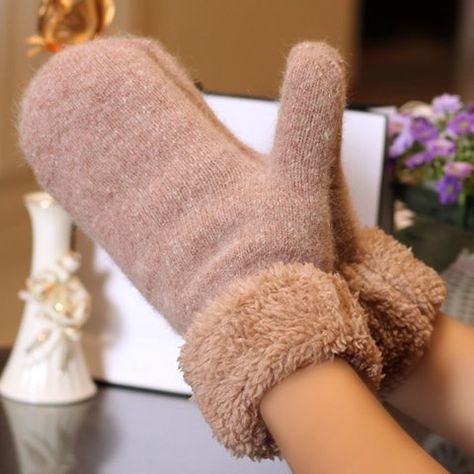 Pair of Chic Solid Color Thicken Knitted Gloves For Women Cartoon Gloves, Striped Gloves, The Mitten, Warmest Winter Gloves, Wool Mittens, Winter Gloves, Knit Mittens, Knitted Gloves, Zambia