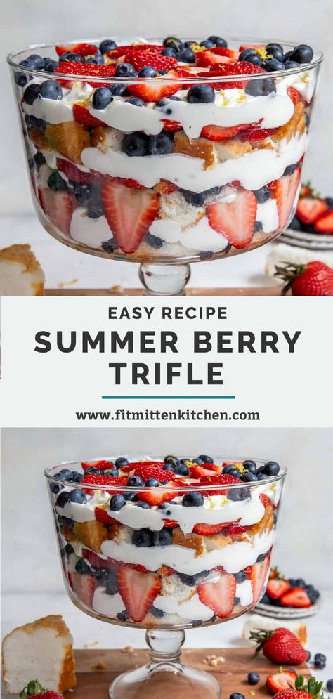 Summer Berry Dessert Recipes, Berry Truffle Dessert Easy, Healthy Trifle Desserts, Angel Food Berry Trifle, Trifle Dish Desserts, Gluten Free Layered Dessert, Angel Berry Trifle, Angel Food Cake Berry Trifle, Lite Desserts For Summer