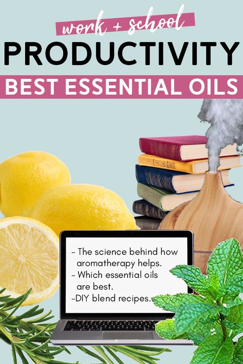 Essential Oils for Productivity & Focus - Best essential oils for productivity at work or with school. The science behind it, which are best, and DIY blend recipes. #essentialoils #aromatherapy #diy #work #school Essential Oils Focus, List Of Essential Oils, Essential Oil Safety, Aromatherapy Benefits, How To Focus Better, Essential Oils For Sleep, Aromatherapy Blends, Essential Oil Diffuser Blends Recipes, Plant Therapy