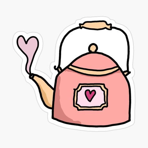 Get my art printed on awesome products. Support me at Redbubble #RBandME: https://www.redbubble.com/i/sticker/Tea-kettle-by-bookloversclub/49698003.JCQM3?asc=u Tea Stickers Aesthetic, Teacup Illustration, Tea Stickers, Tea Journal, Pink Background Images, Homemade Stickers, Monogram Stickers, Bakery Logo Design, Tumblr Stickers