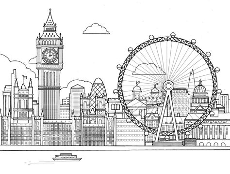 the London Eye Coloring Page London Eye Photography, London Drawing, London Wallpaper, Eyes Wallpaper, London Pictures, City Drawing, London Landmarks, London Skyline, Coloring Pages To Print