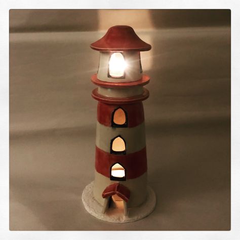 Lighthouse Pottery Ideas, Lighthouse Ceramic Sculpture, Ceramic Lighthouse Pottery, Clay Lanterns Ceramics, Ceramics Lantern Ideas, Ceramics Lantern, Ceramic Lantern Ideas, Pottery Lighthouse, Clay Lighthouse