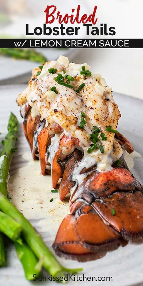 Grilled Lobster Recipes, Broiled Lobster Tail, Easy Lobster Tail Recipe, Broiled Lobster Tails, Cook Lobster Tails, Lobster Tail Recipe, Cook Lobster, Broil Lobster Tail, Lemon Cream Sauce