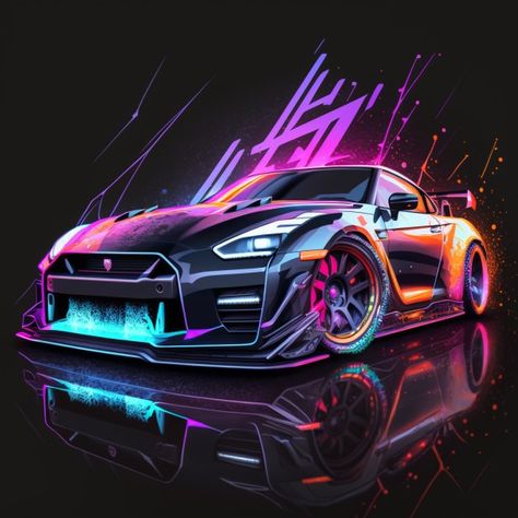 Neon style nissan gtr Skyline Gtr R35, Cars Decorations, Cars Modified, Pro Touring Cars, Accessories Organization, Car Stripes, Cars Drawing, Wallpaper Car, Car Dream