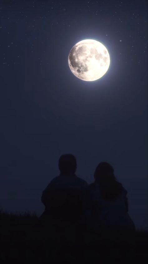 Watching The Moon Together, Moonlit Night Painting, Couple Moon Wallpaper, Moon Boy Aesthetic, Moon Couple, Moonlight Photography, The Moon Is Beautiful, Look At The Moon, Moon Pictures