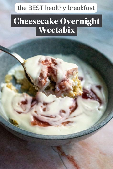 Overnight Weetabix Cheesecake, Weet Bix Recipes Breakfast, High Protein Weetabix Breakfast, Healthy Overnight Weetabix Recipes, Protein Weetbix Breakfast, Overnight Weetbix Protein, Overnight Weetabix Recipes, Weetabix Cheesecake, Weetbix Recipes