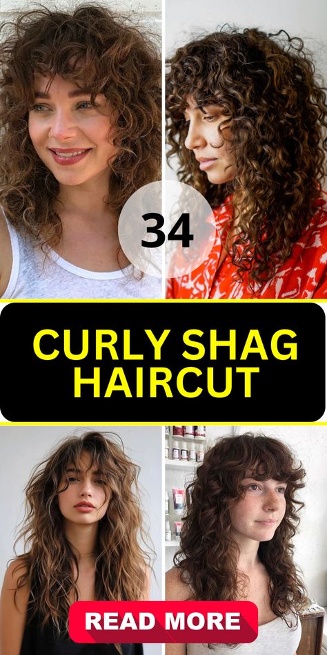 Embrace Your Waves: 34 Curly Shag Haircut Ideas for a Chic 2024 Look - divagaze.com Curly Hair Shag Haircut, Curly Shag Haircut Medium, Shaggy Curly Hair, Shag Haircut Ideas, Medium Curly Haircuts, Medium Shag Hairstyles, Curly Shag, Medium Shaggy Hairstyles, Curly Shag Haircut