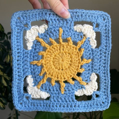 Cloudy Day Granny Square Crochet Pattern Crochet Granny Square, Crochet Pattern, Sun Crochet Pattern, Sun Granny Square Pattern - Etsy UK Bubble Granny Square Crochet, Crochet Owl Granny Square, Sun Burst Crochet Granny Squares, Grandma Crochet Granny Squares, Nature Granny Square Pattern, Gnome Granny Square, Granny Squares Designs, Sea Granny Square, Crochet Granny Square Inspiration