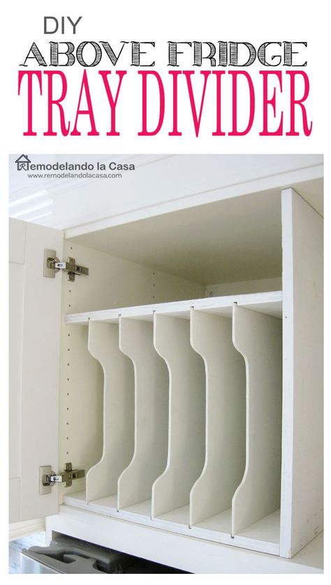 Kitchen Organization - How to Install Pull-out Drawers in Cabinet above Fridge - Remodelando la Casa Above The Fridge, Above Fridge, Best Kitchen Organization, Kabinet Dapur, Kitchen Organization Diy, Diy Kitchen Storage, Kitchen Cabinet Organization, Pantry Design, Trendy Kitchen