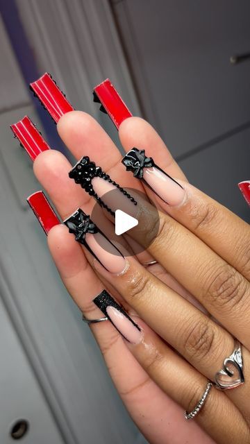 GlassCityBeauty on Instagram: "black RED bottoms 🫦👠 #nails #toledo #toledonails #redbottomnails" Black Nail Designs Red Bottoms, Black French Red Bottom Nails, Black French With Red Bottoms, Black Nails Acrylic Red Bottoms, Black French Tips Red Bottoms, Red Bottom Nails Black, Black Red Bottom Nails, Black Nails With Red Bottoms, Red Bottom Nails