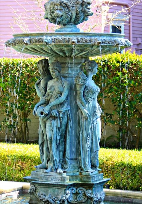 Goddess Statue, Garden District | New Orleans Water Fountain Statue, Fountain Sculpture, Fountain Statue, New Orleans Garden District, Water Fountain Design, Kolam Air, Classic French Style, Fountain Design, Stone Fountains