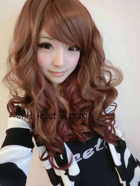 Curly Japanese Hair, Gyaru Hair Color, Pretty Curls, Gyaru Hair, Honey Brown Hair, Kawaii Hairstyles, Hair Rollers, Hair Reference, Hair Journey