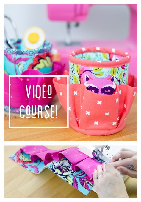 Show Off Saturday... the #10 Caddy Video Course! Mini Iron Caddy Free Pattern, Cup Holder Ideas, Sewing Caddy Organizers, Tin Can Sewing Caddy, Arm Chair Sewing Caddy Pattern, Craft Caddy Sewing Pattern, Quilt Gifts, Video Course, Free Sewing Patterns