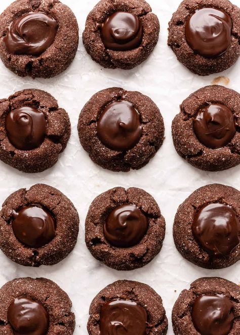 Chocolate Ganache Thumbprint Cookies, Chocolate Peppermint Thumbprint Cookies, Chocolate Cherry Thumbprint Cookies, Thumbprint Cookies Chocolate, Best Thumbprint Cookies, Crumble Cookie Recipe, Eggless Cookie Recipes, Tuesday Recipes, Chocolate Thumbprint Cookies