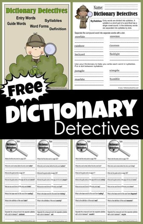 FREE Dictionary Detectives Printables for teaching dictionary skills to 3rd graders, 4th graders, 5th graders, and 6th grade students. #dictionary #worksheetsforkids #grade3 #grade4 #homeschool Dictionary Skills Activities, Dictionary Worksheets, Dictionary Activities, Homeschool Tools, Math Minutes, Instructional Activities, Text Structures, Word Games For Kids, Dictionary Skills