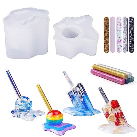 LET'S RESIN Melted Ice lolly Resin Epoxy Molds, Silicone Molds for Crafts, Pop and Candy Shape with 10pcs Sticks, DIY Melting Sculpture, Summer Ornaments Melting Sculpture, Epoxy Molds, Clear Casting Resin, Resin Art Supplies, Freeze Pops, Molds Silicone, Ice Pop, Mold Release, Silicone Resin Molds