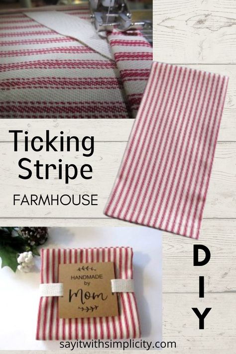 If you love farmhouse, you'll love this ticking strip towel. Learn how to make your own in this DIY tutorial. Dyi Kitchen Towels, Making Tea Towels, Farmhouse Sewing Projects, Homemade Towels, Diy Kitchen Towels, Tea Towel Diy, Diy Tea Towels, Dish Towels Diy, Diy Dish Towels