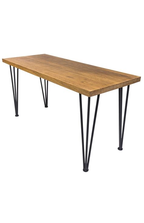 Scandinavian Style Hairpin Oak Dining Table Wooden Table With Metal Legs, Cafe Industrial, Industrial Style Table, Oak Table Top, Pin Legs, High Top Tables, Wooden Dining Table, Metal Furniture Design, Condo Decorating