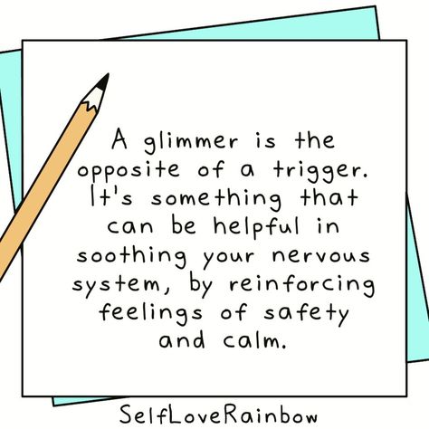 Glimmer vs. Trigger?? See what it's about. 👇 via @selfloverainbow A glimmer is the *opposite* of a trigger. It's something that can be helpful in soothing your nervous system, by reinforcing feelings of safety and calm. Glimmer Journal: Keep a small notebook or use your phone's notes app to jot down any glimmers you experience throughout the day. Don't overthink it – just capture those fleeting moments that make you feel safe, calm, or soothe you. Glimmer Hunt: Actively seek out opportuni... Glimmers Examples, Don't Overthink It, Don't Overthink, Notes App, Small Notebook, Feel Safe, Mental Health Matters, Health Matters, Nervous System