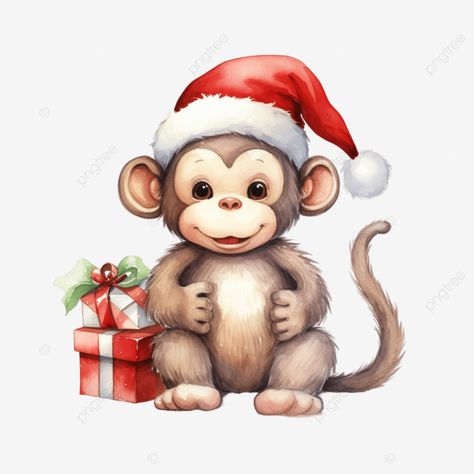 cute monkey for christmas day with watercolor illustration santa gift christmas animals christmas Christmas Giraffe Drawing, Cartoon Png Transparent, Christmas Monkey, Monkey Christmas, Giraffe Drawing, Animals Christmas, Watercolor Winter, Cartoon Png, Christmas Cartoon