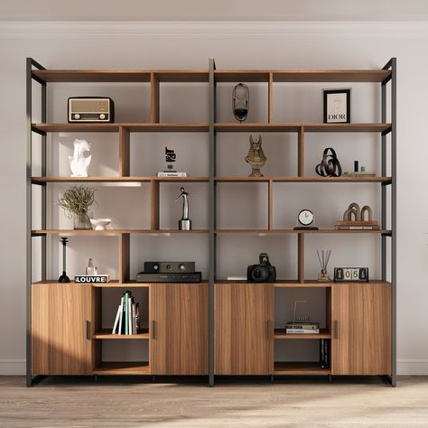 Eureka Ergonomic 85"H x 95"W Large Bookcase with Doors, Storage Cabinet with Adjustable Shelves - On Sale - Bed Bath & Beyond - 37176978 Living Room Cupboards, Styling A Bookcase, Home Library Rooms, Timber Shelves, Large Bookcase, Bookshelves In Living Room, Office Shelf, Modern Bookshelf, Bookcase Design