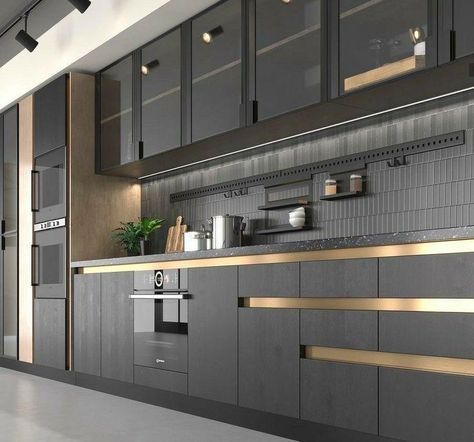 Серая Кухня, Room Dressing, Latest Kitchen Designs, Desain Pantry, Kabinet Dapur, Modern Kitchen Cabinet Design, Modern Kitchen Interiors, Kitchen Cabinets Decor, Kitchen Interior Design Decor