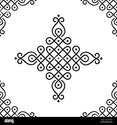 Download this stock vector: Indian Traditional and Cultural Rangoli or Kolam design concept of curved lines and dots isolated on white background is in Seamless pattern - 2G67GY1 from Alamy's library of millions of high resolution stock photos, illustrations and vectors. Indian Traditional Art Pattern, Kolam Tattoo Design, Kolam Illustration, Tamil Kolam Design, Traditional Kolam Designs, Line Rangoli Design, Kolam Tattoo, Kolam Designs Dots, Tamil Kolam