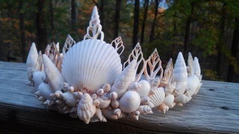 Just imagine a SeaShell Crown and many other variety types. Oh, She Sells Seashells by the Seashore, say that 5 times in Summerset. Seashell Tiara, Mermaid Headpiece, Seashell Crown, Shell Crowns, H2o Mermaids, Birthday Presents For Girls, Mermaid Crown, Diy Crown, White Mermaid