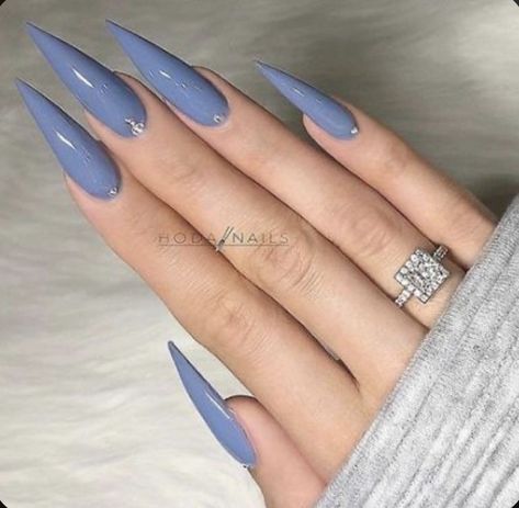 Long Blue Nails, Blue Stiletto Nails, Acrylic Nails Stiletto, Long Stiletto Nails, Stiletto Nail Art, Nails Stiletto, Stiletto Nails Designs, Gray Nails, Fire Nails