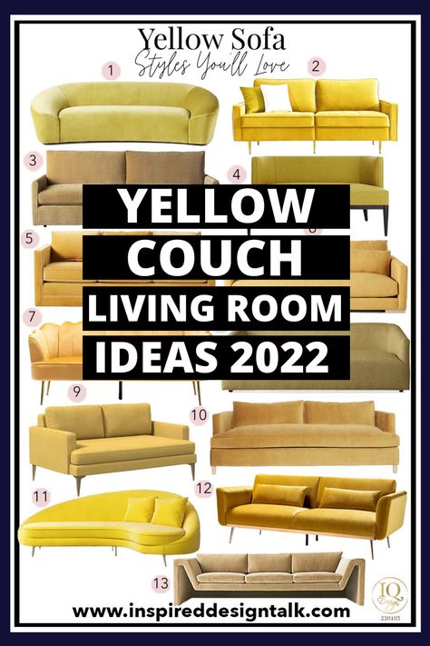 I love yellow sofa living room colour palettes! These yellow couch ideas are perfect for my new apartment. Yellow Sofa Decor Ideas, Rooms With Yellow Sofa, Gold Sofas Living Room, Yellow Couch Decor Ideas, Gold Sofa Living Room Ideas, Gold Couch Living Room Ideas, Beige And Yellow Living Room, Yellow Couch Aesthetic, Yellow Sofa Living Room Colour Palettes