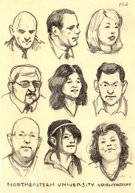 Gurney Journey: Quick Tip for Faraway Faces Quick Portrait Drawing, Quick Face Sketch, Quick Portrait Sketches, Face Sketch Practice, Face Drawings Sketches, Faces Sketching, Portrait Sketches Pencil Faces, Sketching Face, Sketching Faces