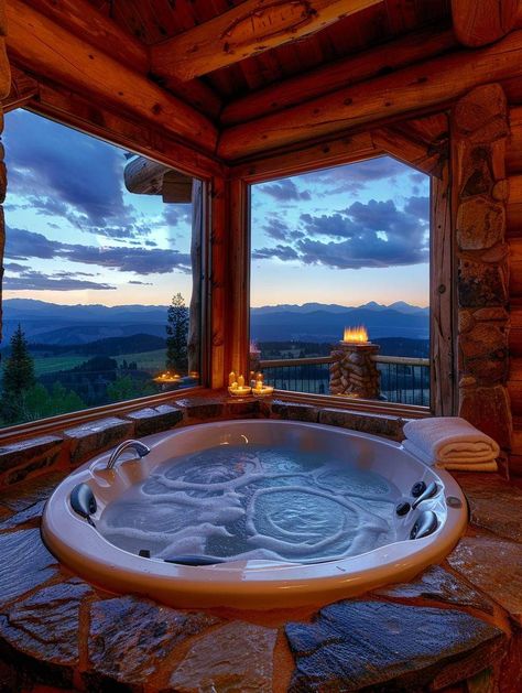 Giant Bathtub For Two, Dreamy Bathtubs, Bath Tubs Ideas, Cool Bathtubs, Bathroom Jacuzzi Tub Ideas, House With Jacuzzi, Jacuzzi Outdoor Ideas, Luxury Jacuzzi, Bath With A View