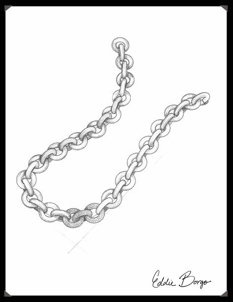 #EddieBorgo | Designer Sketch | Pavé Link Necklace Silver Link Chain Necklace Fine Jewelry, Chain Drawing Necklace, Chain Sketch, Jewelry Chain Drawing, Necklace Sketch Design, Silver Chain Link Jewelry With Rope Chain, Necklace Drawing, Sketches Simple, Jewellery Sketches