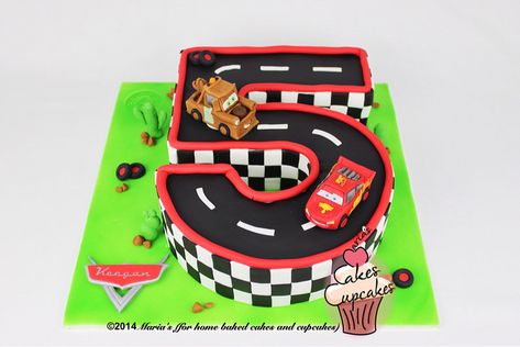 Number 5 cake | Maria's Cakes | Flickr Number 5 Cake, Race Track Cake, Mcqueen Cake, 5th Birthday Boys, Cars Birthday Cake, Hot Wheels Birthday, 4th Birthday Cakes, Car Birthday Theme, Themed Birthday Cakes