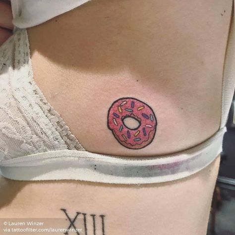 Coffee And Donut Tattoo, Donut Tattoo, Illustrative Tattoos, Food Donut, Simpsons Tattoo, Strawberry Donuts, Explore Tattoo, Coffee And Donuts, Bird Logos