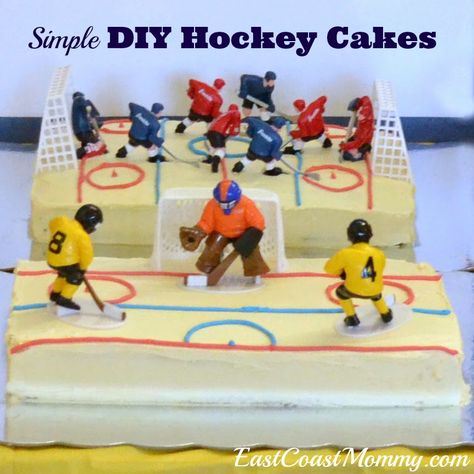 Simple DIY Hockey Cakes - Easy to make with the clever tips and tricks detailed in this blog post. Hockey Party Food, Hockey Birthday Cake, Hockey Cake, Hockey Diy, Hockey Cakes, Hockey Birthday Parties, Hockey Party, Hockey Birthday, Sprinkle Party