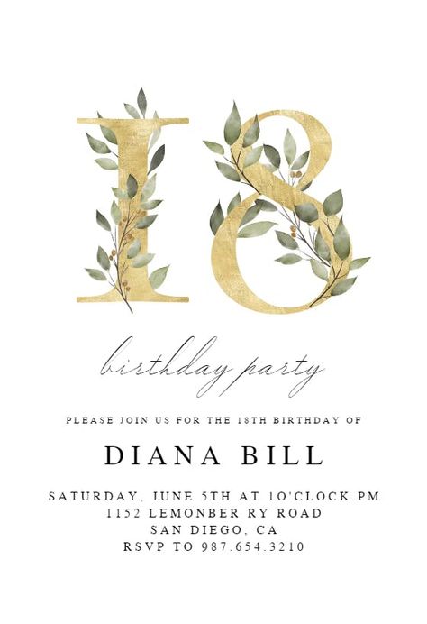 18th Birthday Invations Card, Birthday Invitations 18th Design, 18th Birthday Invitation Templates Free Printable, 18th Birthday Invitation Background, 18th Party Invitations, 18th Birthday Invitation Card Template, Golden Birthday Invitations, 18th Birthday Invitation Templates, Birthday Invite Ideas